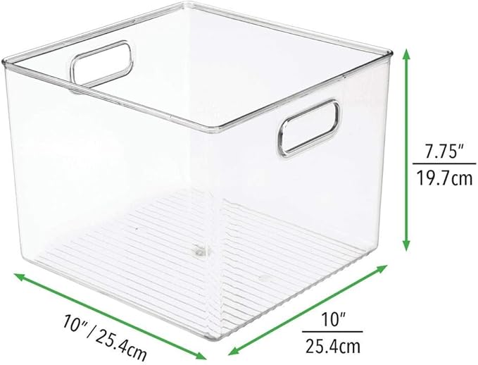 mDesign Plastic Modern Storage Organizer Bin Basket with Handles for Bathroom Organization - Shelf, Cubby, Cabinet, Vanity, and Closet Organizing Decor - Ligne Collection - Clear