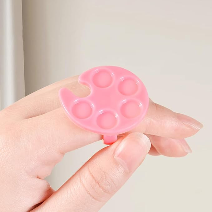 7 Pack Multicolor Mini Nail Art Palette Tools Makeup Mixing Palettes Nail Palette for Nail Art Finger Rings Metal Manicure Palette