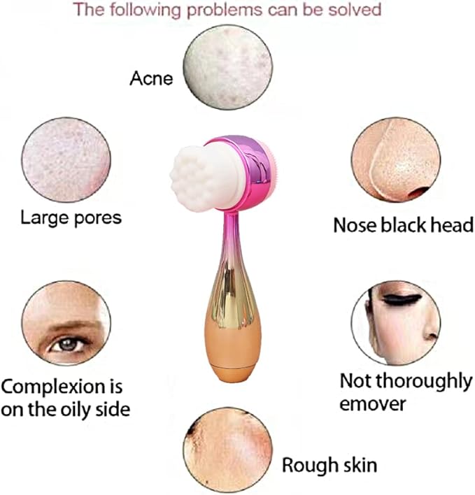 Manual Facial Cleansing Brush 2 in 1Double-Sided Facial Cleaning Brush with Soft Bristles (Electroplated Pink-Gold)