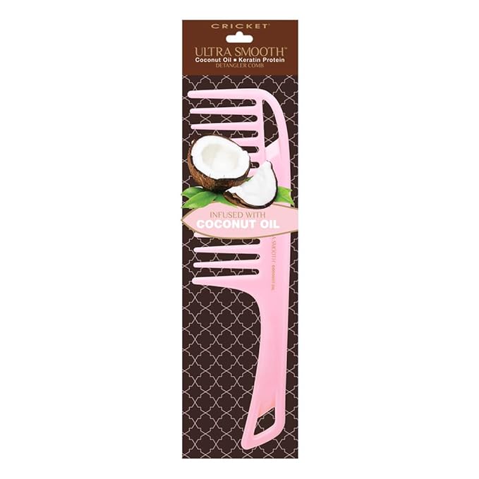Cricket Ultra Smooth Coconut Detangler Comb - Infused with Coconut Oil & Keratin for Frizz-Free Shine, Gentle on Wet & Dry Hair, Extended Handle for Thick & Curly Hair - Pink