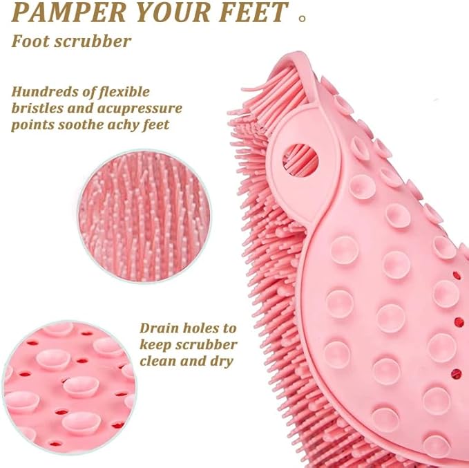 2 PCS Shower Foot & Back Scrubber Mat Hands Free Foot Massager Mat with Non-Slip Suction Cups for Use in Shower Cups Foot Cleaner for Men and Women