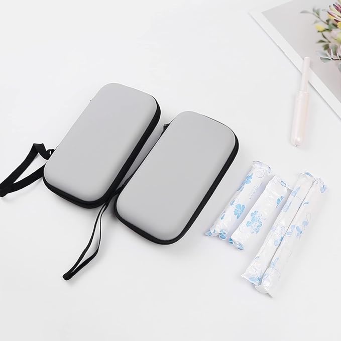 Tuciyke Tampon Storage Bag,2 Pack Gray Tampon Holder Bag with Zipper 6.3x3.3x1.2 inches Small Pouch for Feminine Products Portable Period Bags for Women,Ladies
