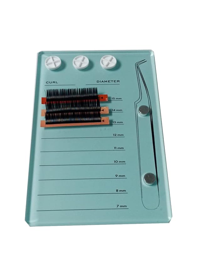 Eyelash Grafting Pallet, Acrylic Lash Tile holder, 7-15mm Scale Glue Cups Eyelash Extensions Storage Gasket Pads with Suction for Tweezers (blue)