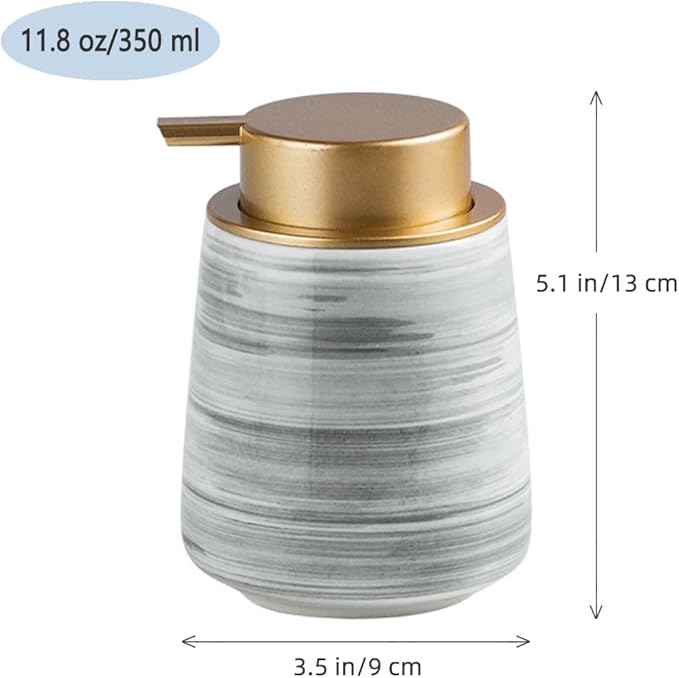Modern Striped Style Gold Soap Dispenser for Bathroom, Ceramic Hand Soap Dispenser, Easy to Refill Liquid (Gray-Foam Pump)