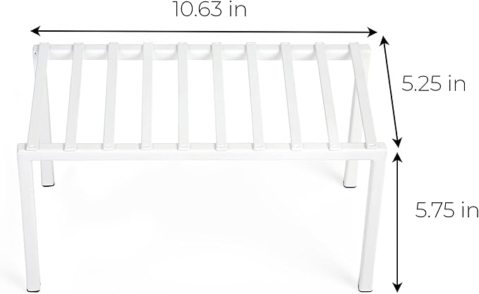 Smart Design Premium Cabinet Storage Shelf Rack - Small - 10.5 x 5.25 Inch - Steel Metal - Rust Resistant - Cupboard, Plate, Dish, Cup, Bathroom Counter and Pantry Organization Riser - Kitchen - White