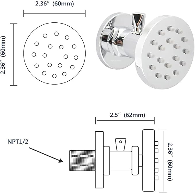 (Upgrade) Backnets Shower Body Spray with On Off Solid Brass Round Shower Jets 6 PCS Massage Showerhead Wall Nozzle, Flow Can Be Controlled, Independent Switch Sprayer (6PCS, Polished Chrome)