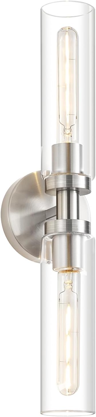 2-Light Brushed Nickel Bathroom Light Fixtures Over Mirror Modern Vanity Light Wall Lighting with Clear Glass Shade for Bathroom, Bedroom, Hallway, Cabinet