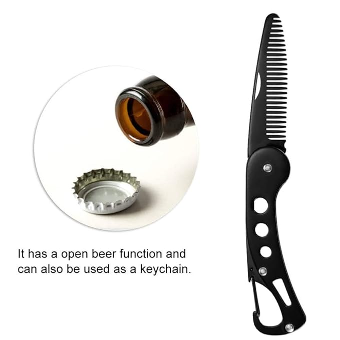 Stainless Steel Folding Beard Comb, Portable Multifunction Anti Static Comb for Men Mustache Styling