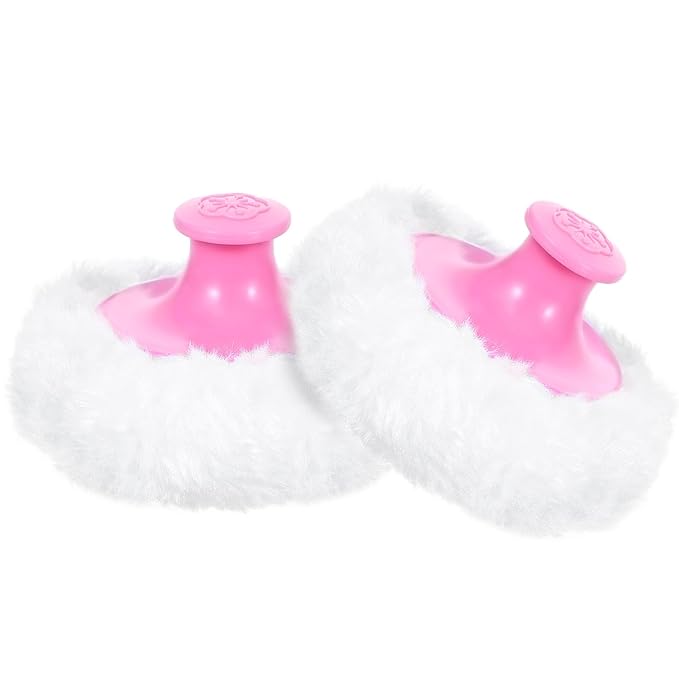 2 Pcs Fluffy Powder Puff Large Body Cosmetic Face Loose Powder Applicator Handle Foundation Puff Pad Washable Beauty Application Tool for Women Sensitive Skin(Pink)