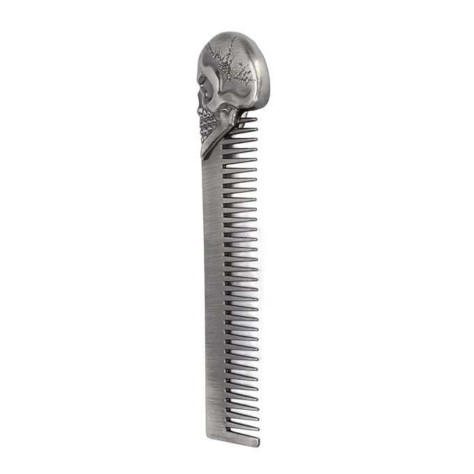 Pocket Beard Comb, 5.79in Skull Pattern Hair Comb for Men, Smooth Oil Hair Styling Travel Comb for Hair Beard Home Salon