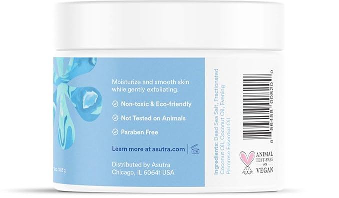 ASUTRA Dead Sea Salt Essential Oil Body Scrub Exfoliator (Revitalizing Coconut), 16 oz - Ultra Hydrating, Gentle, & Moisturizing - Coconut and Evening Primrose Oils