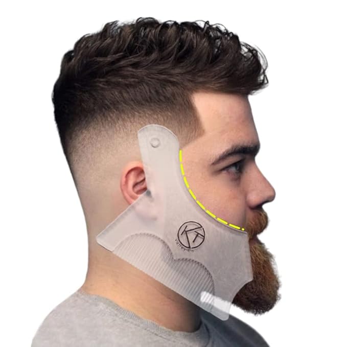 Men’s Beard Shaping Tool Transparent Design for Men's Jaw Cheek Neck Line Symmetric Curve, Professional Beard Guide Styling Comb Works w/All Types of Razors and Beard Trimmers