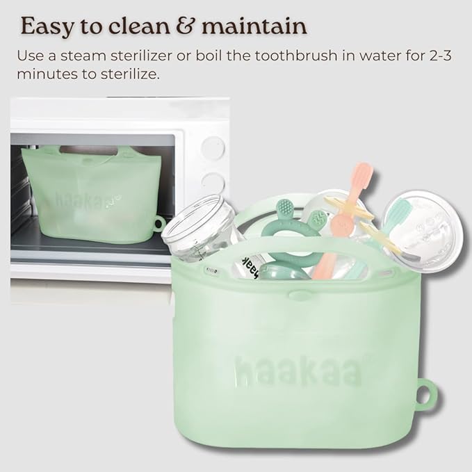 haakaa 360° Silicone Baby Toothbrush – 100% Soft Food Grade Silicone, BPA-Free, Suction Base, Safe for Babies 6 Months+, Gentle Gum and Teeth Cleaning for Infants, Gum Massager (Bubble Pink)