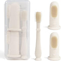 Ali+Oli Oral Care Set for Baby (Ivory) Includes Dual-Sided Baby Finger Toothbrush x 2, Tongue Scraper for Baby, Protective Case, BPA, Phthalate, and PVC Free, Food-Grade Baby Care Products for Infants