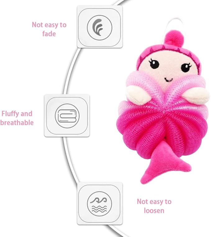 Bath Loofahs,Ttdesefu Kids Toddler Body Sponge Cute Cartoon Kids Loofah,Bath Sponge Shower Puff Soft Loofah Sponge Pouf Exfoliating Mesh Shower Ball (Animal，2 Pcs) (Dark Pink,Blue)