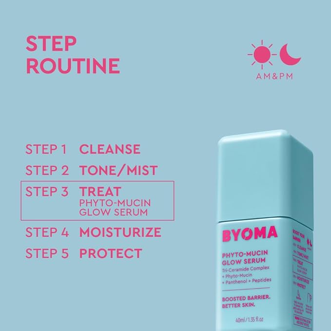 BYOMA Phyto-Mucin Glow Serum - Mucin Face Serum for Glass Skin - Plumps, Primes + Hydrates - Flawless Primer and Makeup Base - Strengthens Skin Barrier - 1.35 fl.oz