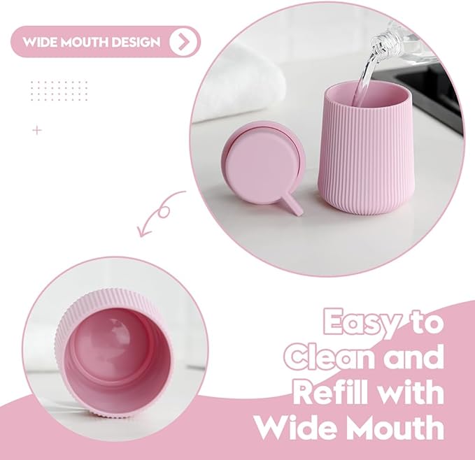 Striped Foaming Hand Soap Dispenser with Leak-Proof Pump for Bathroom and Kitchen Countertop 11 oz Pink