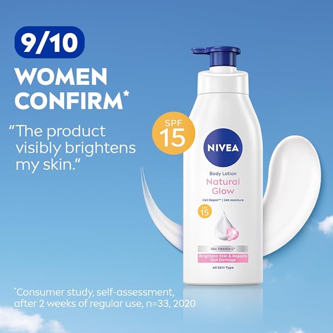 Nivea Natural Glow Cell Repair Body Lotion | With SPF 15 and 50X Vitamin C | 13.52 Fl Oz | Pack of 1