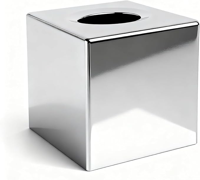 ABS Plastic Square Tissue Box Cover Facial Tissue Holder Silver Square Holder for Bathroom Vanity Countertops Bedroom Dresser Night Stand 5.38X5.38X5.11In Non-Stainless Steel