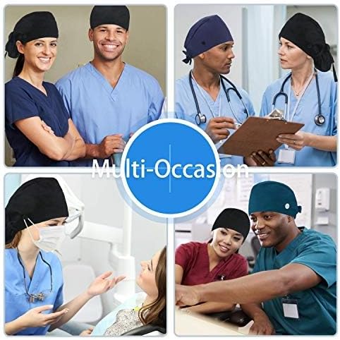 QBA Adjustable Working Cap with Button, Satin-Lined Hat, Cotton Working Hat Sweatband, Elastic Tie Back Hats Unisex