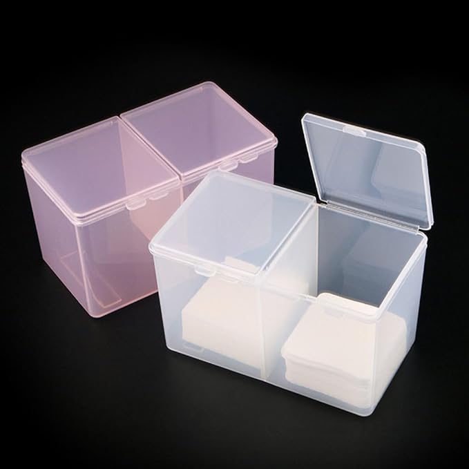 1 Piece Nail Storage Box Plastic Cosmetic Cotton Pad Holder Box 2 Grids Nail Polish Remover Pad Storage Container Box Makeup Cotton Storage Box Cotton Swab Holder Container, Transparent