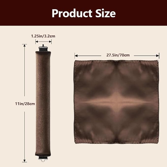 Heatless Curls Overnight Set of 3 with 1 Scarf - Heatless Hair Curler, Overnight Blowout Rods for Blowout Look Long Hair (Brown)