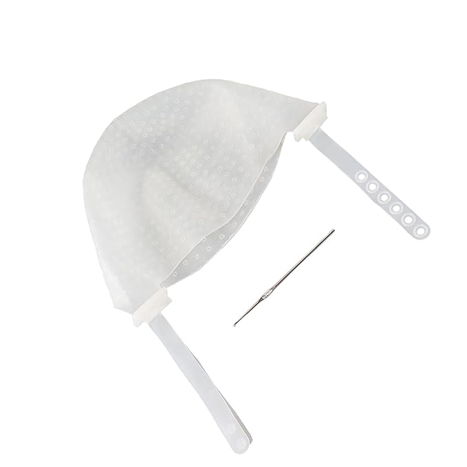 Silicone Hair Highlighting Cap Reusable, DIY Hair Coloring Dyeing Hat with Adjustable Strap, Highlight Cap Tool for Home & Salon Use (White)
