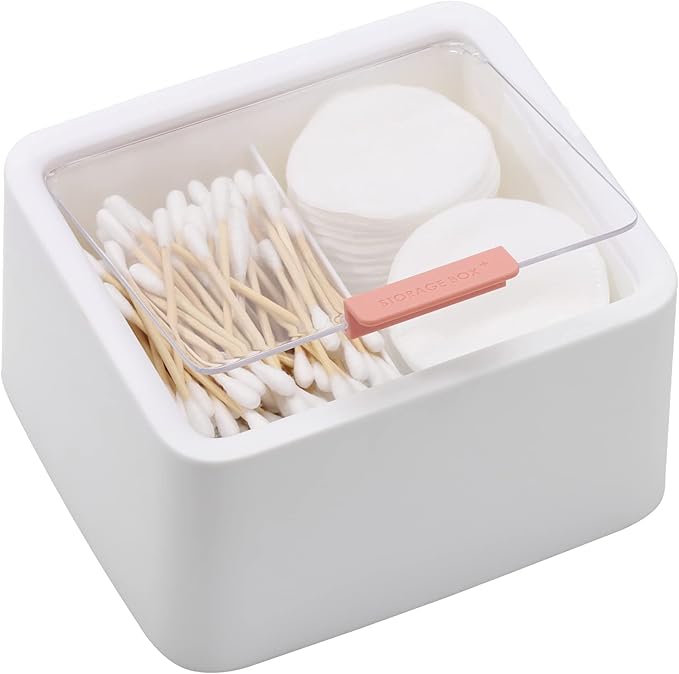 Tecbeauty 2pcs Qtips Holder - Large Cotton Swabs Dispenser Bathroom Canisters Cotton Balls, Pads Storage Container, Hinged Lids, White