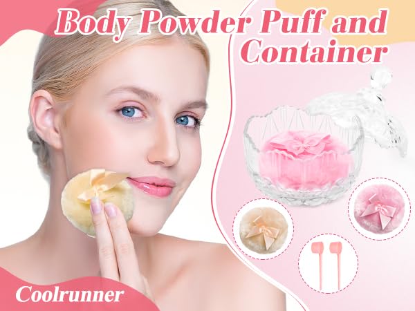 Coolrunner 5PCS Body Powder Puff and Container, Crystal Clear Powder Container with Powder Spoon, Dusting Powder with Puff for Women, Washable Reusable (Transparent)