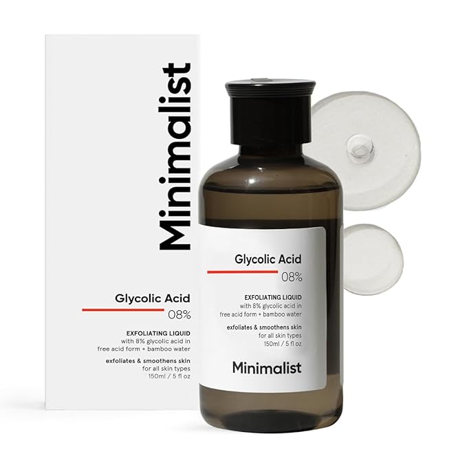 Minimalist Glycolic Acid 8% Exfoliating Toner for Glowing Skin | Multi-Functional Exfoliating Toner with Bamboo Water for Body, Face, Underarms & Scalp | for Women & Men | 5 Fl Oz / 150 ml