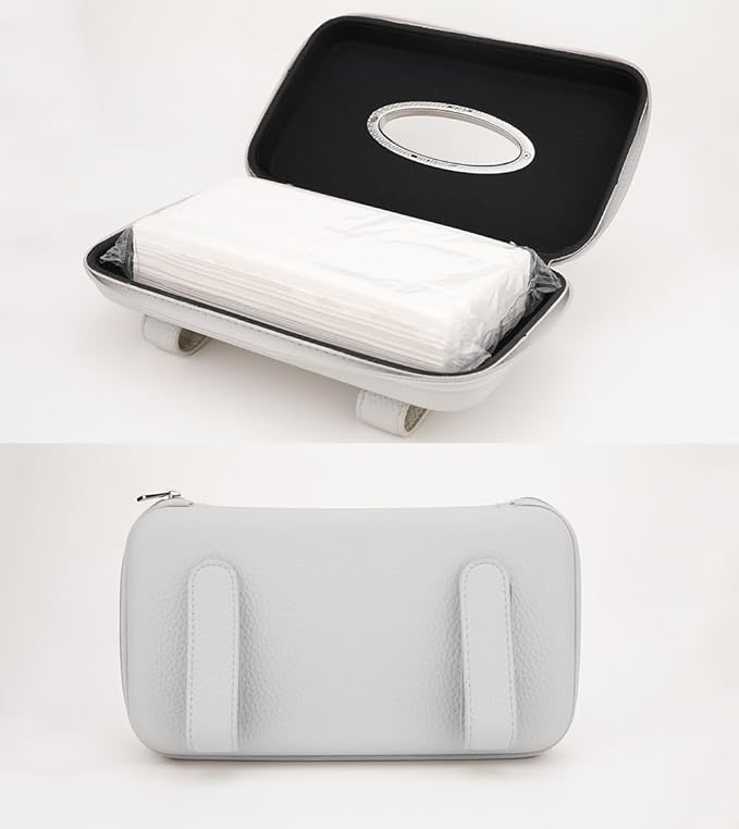 Sun Visor Tissue Holder, Zipper Napkin Holder, PU Leather Backseat Tissue Case for Vehicle (Grey)