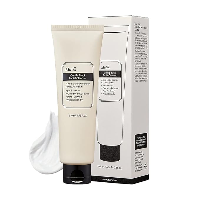 DearKlairs Gentle Black Facial Cleanser | Vegan, Low pH, Hydrating Finish, Creamy Foam Cleanser, Daily Face Wash, 4.73 Fl Oz