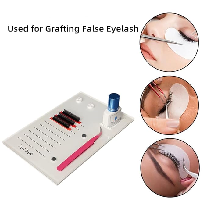 Grafting False Eyelash Acrylic Extension Pallet, Eyelash Extension Glue Tweezers Plate Pad Makeup Palette Individual Training Tools (White (7.87x5.12in))