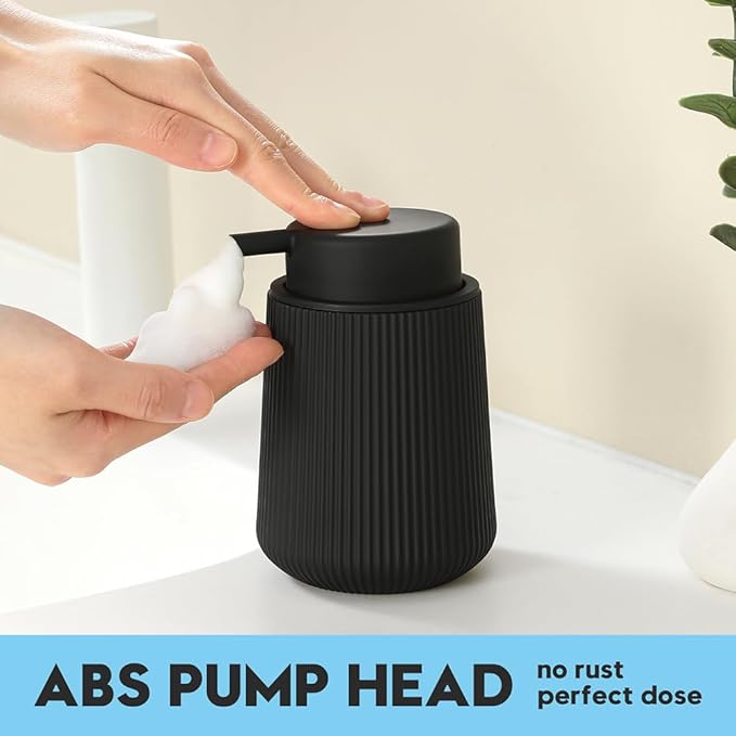 Striped Foaming Hand Soap Dispenser with Leak-Proof Pump for Bathroom and Kitchen Countertop 11oz Black