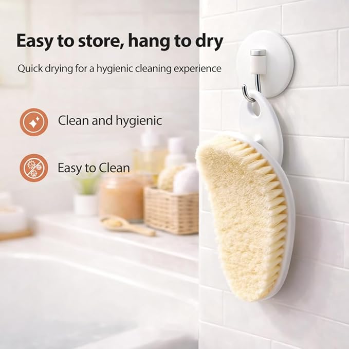 Extra-Large Body Bath Brush with Ergonomic Curved Design,Soft-Medium Bristles for Gentle Exfoliation & Full-Body Cleansing,Comfortable Short Handle Shower Brush for Men & Women