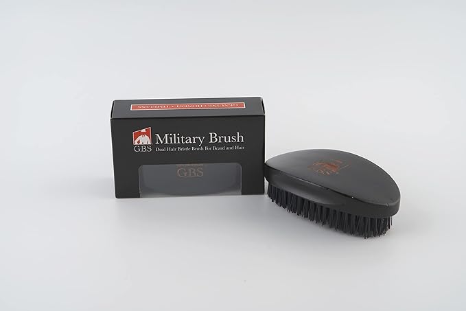 G.B.S Military Style Dual Bristle Beard and Hair Brush - Hi-Gloss Wood, Animal-free Vegan Bristles, Over 2,000 Firm Bristles for Daily Grooming (BLACK)