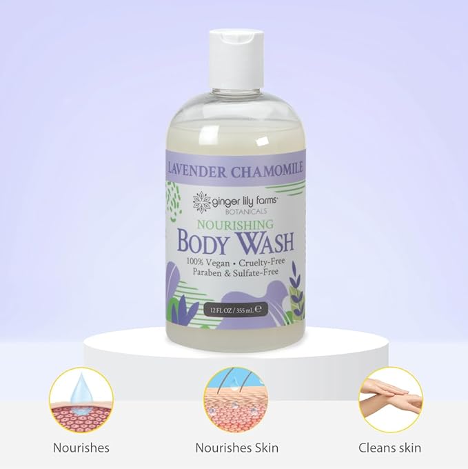 Ginger Lily Farms Botanicals Nourishing Body Wash, 100% Vegan & Cruelty-Free, Lavender Chamomile Scent, 12 Fl Oz
