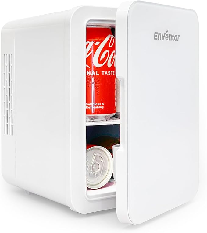 Enventor Mini Refrigerator, 4L/ 6 Can Compact Skincare Fridge AC+DC Power Cooler & Warmer Small Refrigerator for Bedroom, Skincare, Makeup, Cosmetics, Car, Office (White)