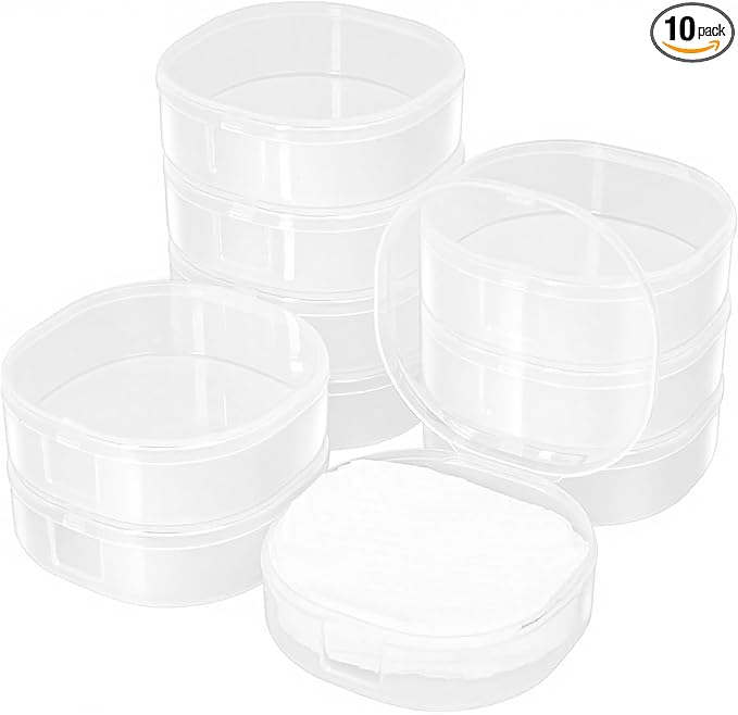 10-Pack Cotton Square Holder Travel Case, Portable Cotton Pad Holder with Snap Lids, Compact Toner Pad Travel Case for Makeup Remover Pads, Skincare Organizer for Purse, Gym, Bathroom