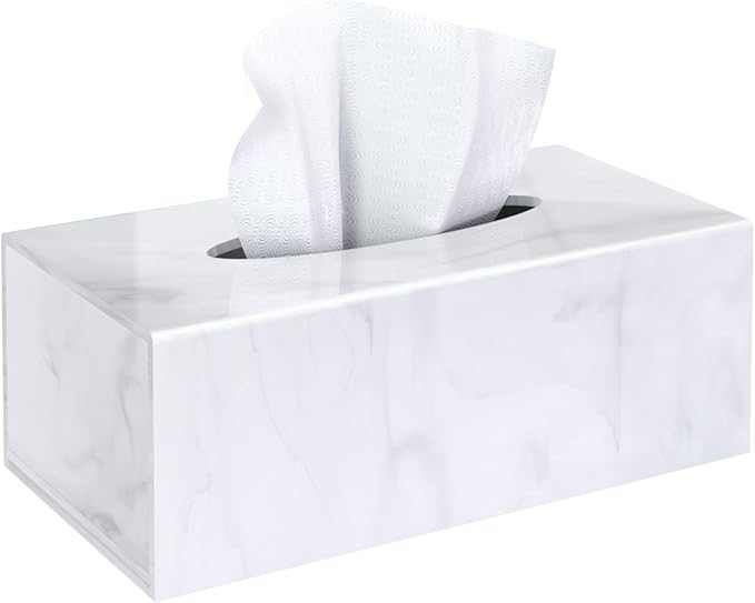 SILUT Tissue Box Cover Rectangle, Marble Texture Tissue Box Holder, Decorative Tissue Holder for Bathroom, Kitchen, Vanity, Modern Tissues Organizer