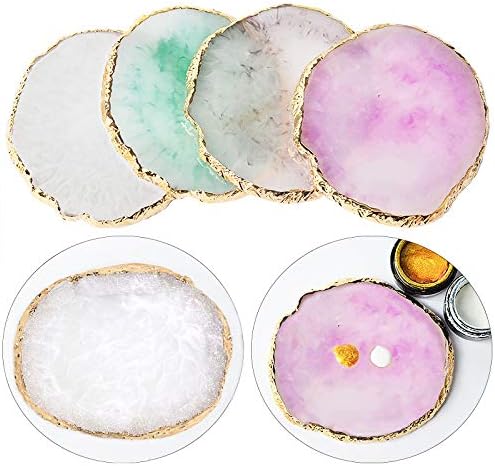 JASSINS Resin Nail Art Palette,Nail Art Painting Mixed Color Palette Gold Edge Nail Gel Color Makeup Display Board (Pink+White)