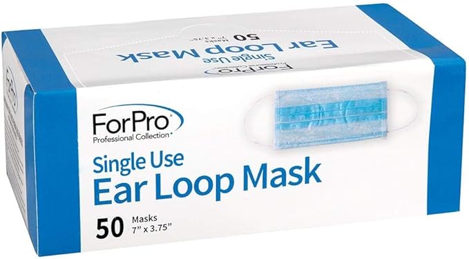 ForPro Professional Collection Single Use Ear Loop Mask, 3-Ply Disposable Non-Woven Face Mask, Latex-Free, Fiberglass-Free, Protects Against Pollen, Dust, 50-Count