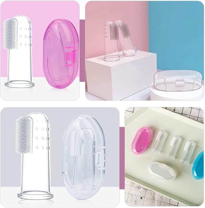 Baby Finger Toothbrush, 9Pcs Silicone Oral Cleaner for Infant and Toddler with Soft Bristles and Storage Boxes Gentle Finger Brush for Kids Teeth and Gum Care
