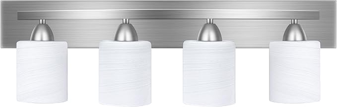 Bathroom Vanity Light Fixture, 4-Light Modern Bathroom Lights with Glass Shade, Brushed Nickel Bath Lighting Fixtures Over Mirror, Hollywood Style Interior Wall Sconce for Makeup Dressing Table