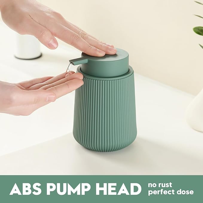 Striped Liquid Hand Soap Dispenser with Leak-Proof Pump for Bathroom and Kitchen Countertop 11oz Sage Green
