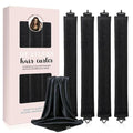 Heatless Hair Curls Overnight Curler - 4 Pcs Curling Rod to Sleep In, Velvet Hair Rollers with Satin Hair Scarf (Black)