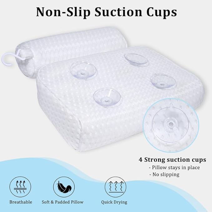 Bath Pillow for Bathtub Support Neck,Head and Back with Non-Slip Suction Cups and Comfortabl 4D AirenMesh Bathtub Pillow for Women & Men