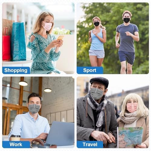 ZIYE 100/500 Pcs Disposable Face Masks, Breathable Mask 3 Layer with Nose Clip Elastic Earloop（Multicolor/Black）