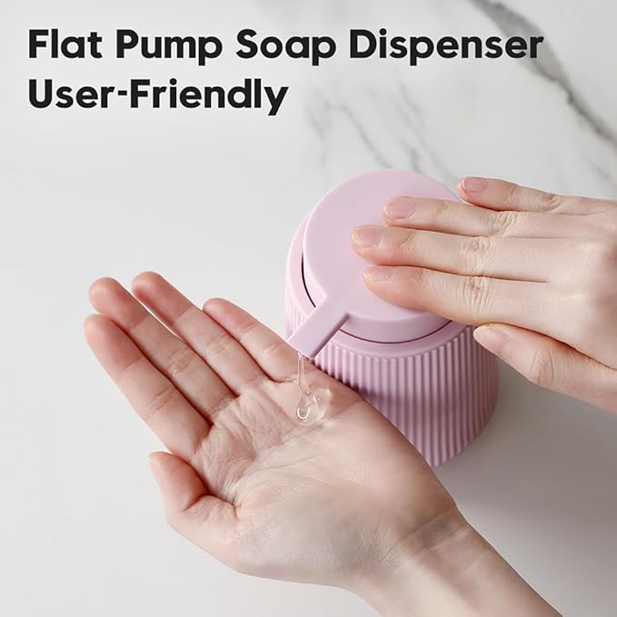 Striped Liquid Hand Soap Dispenser with Leak-Proof Pump for Bathroom and Kitchen Countertop 11 oz Pink