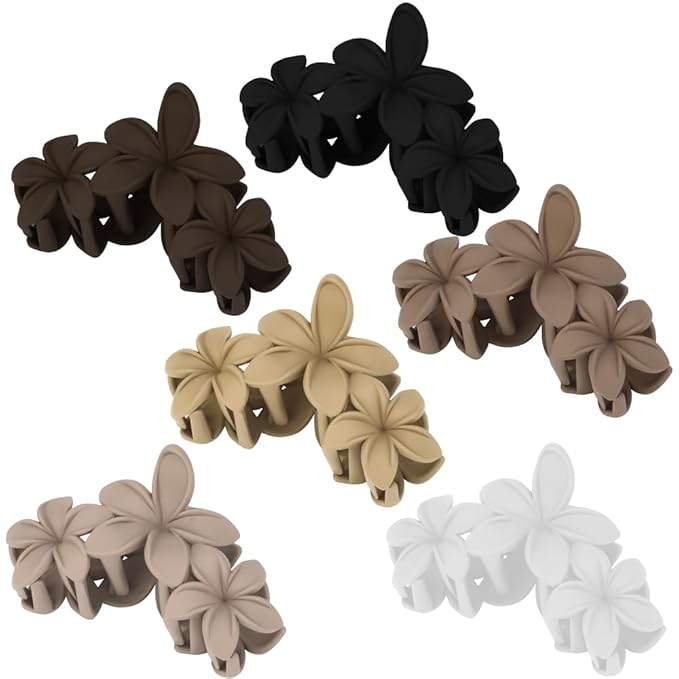 Ahoney 6PCS Flower Hair Clips for Women, Big Claw Clips for Thick Hair Nonslip, Hawaiian Cute Hair Clips Banana Clip Beach Hair Accessories for Women Girls (Neutral 02)